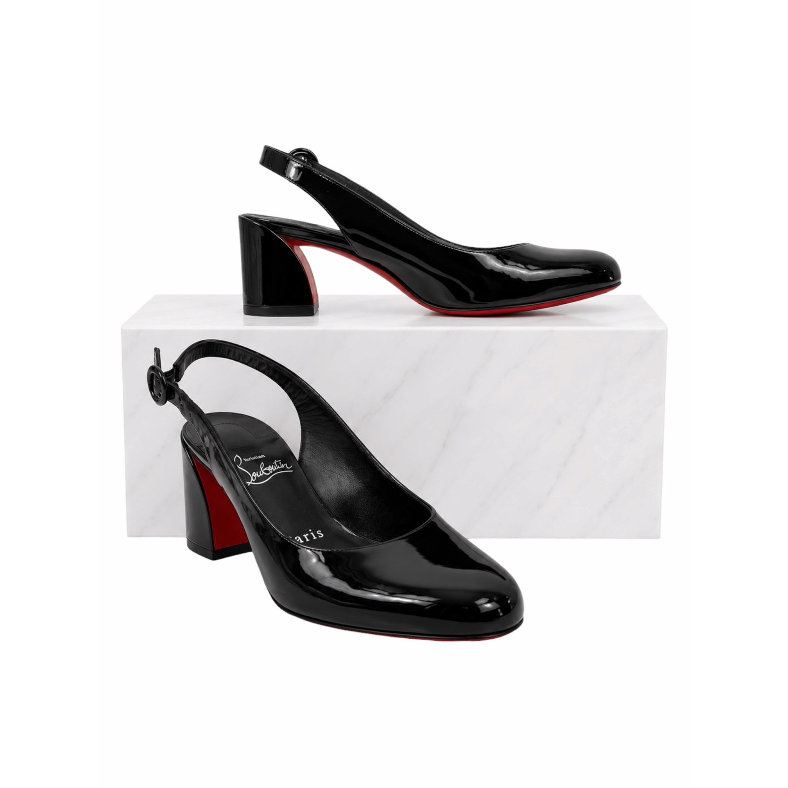 Christian Louboutin So Jane 55 Patent Slingback Pump Black Size 36.5